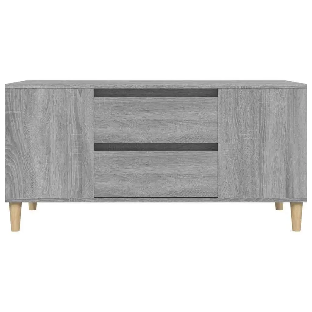 TV Cabinet Grey Engineered Wood 102x44.5x50cm Storage Unit with 4 Open Compartments and 2 Drawers