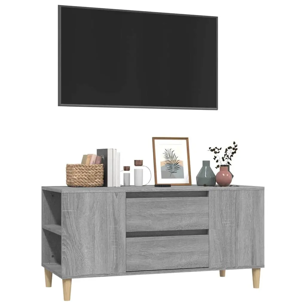 TV Cabinet Grey Engineered Wood 102x44.5x50cm Storage Unit with 4 Open Compartments and 2 Drawers
