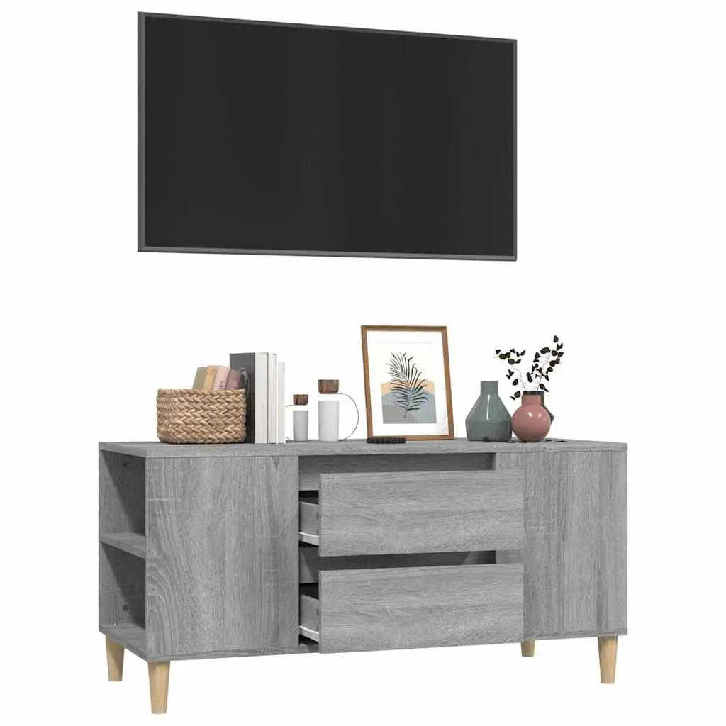 TV Cabinet Grey Engineered Wood 102x44.5x50cm Storage Unit with 4 Open Compartments and 2 Drawers