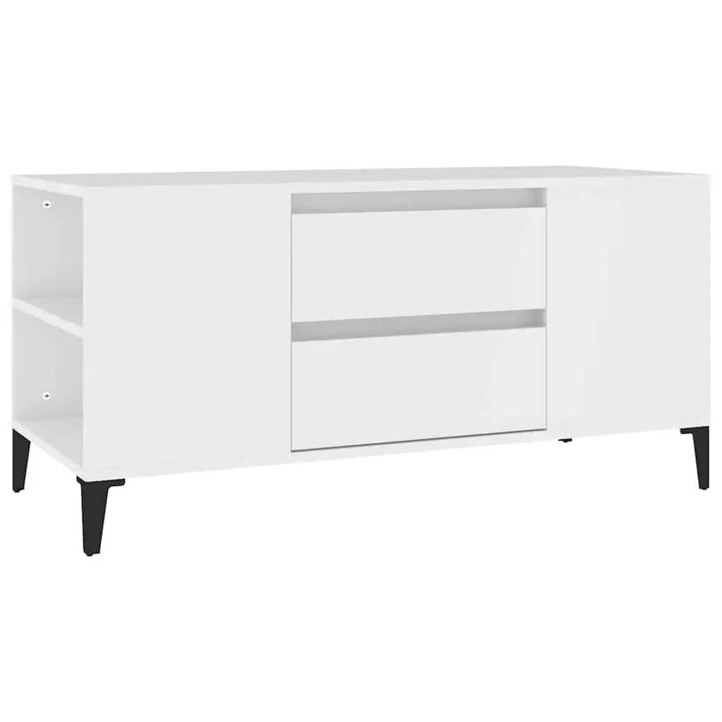 TV Cabinet White 102x44.5x50 cm with Open Compartments Drawers Storage Unit
