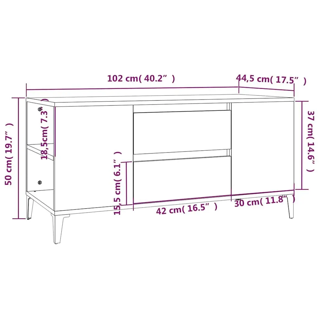 TV Cabinet White 102x44.5x50 cm with Open Compartments Drawers Storage Unit