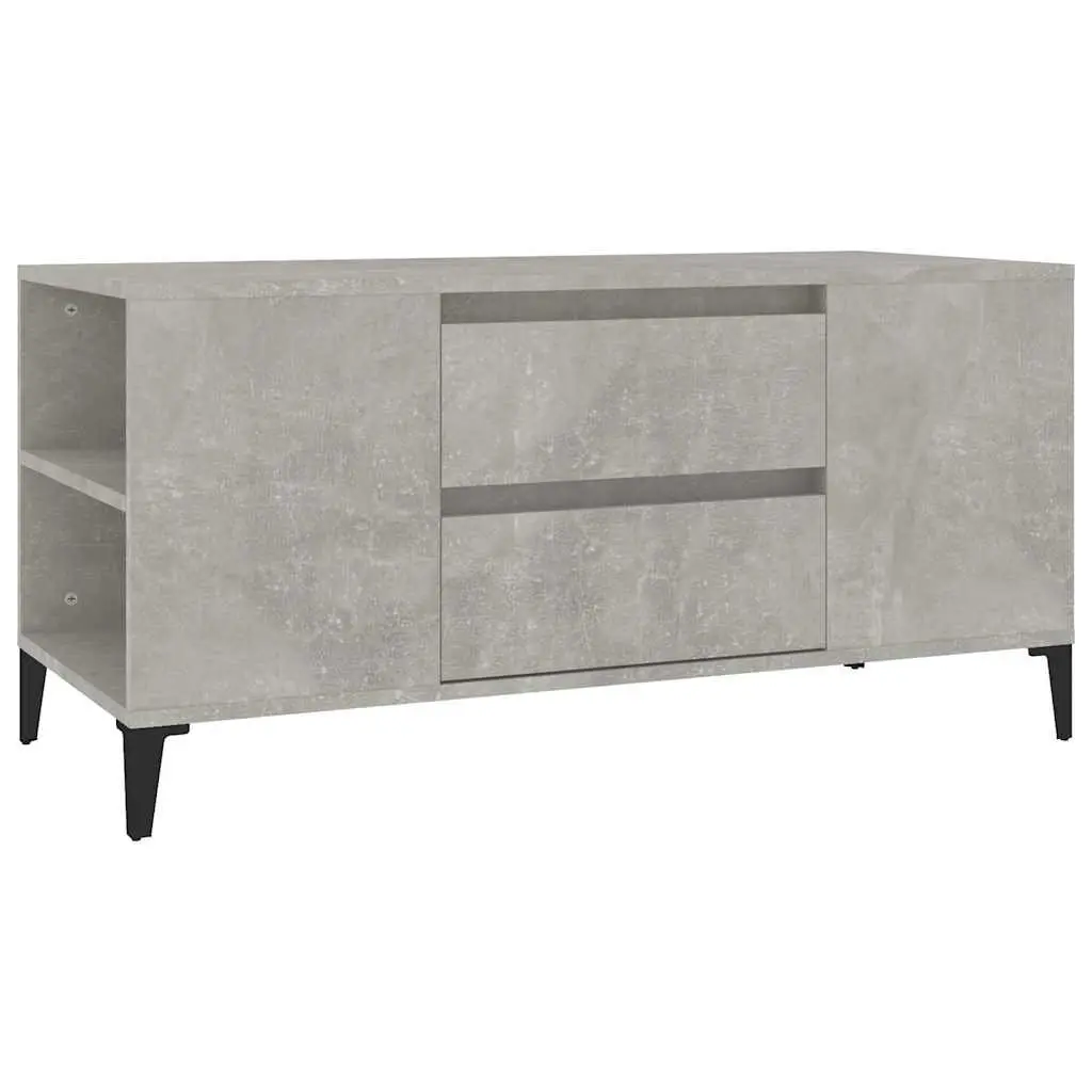 TV Cabinet Grey Engineered Wood 102x44.5x50 cm Storage Unit with 4 Open Compartments and 2 Drawers