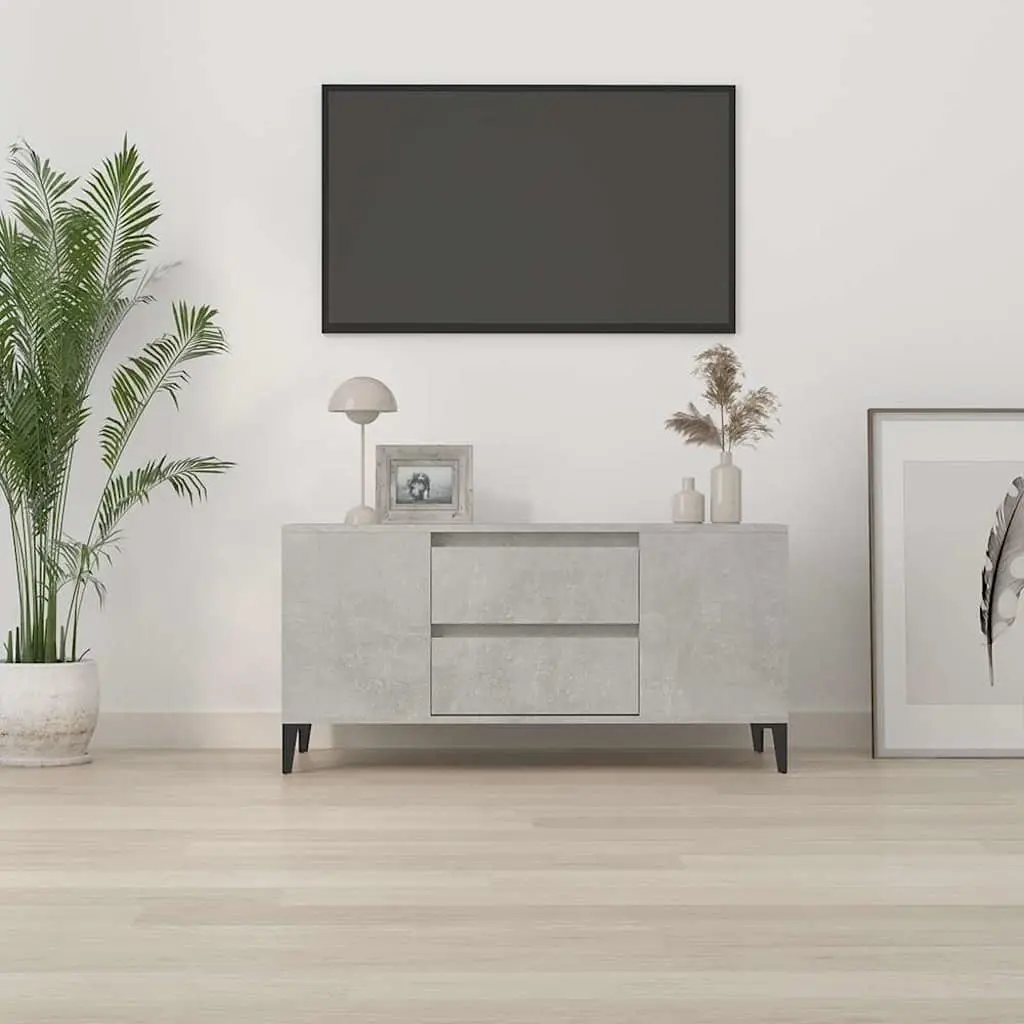 TV Cabinet Grey Engineered Wood 102x44.5x50 cm Storage Unit with 4 Open Compartments and 2 Drawers