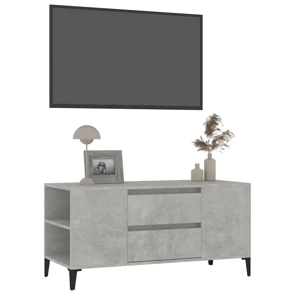 TV Cabinet Grey Engineered Wood 102x44.5x50 cm Storage Unit with 4 Open Compartments and 2 Drawers