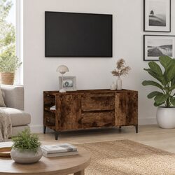 TV Cabinet Engineered Wood Brown Living Room Storage Unit with Drawers