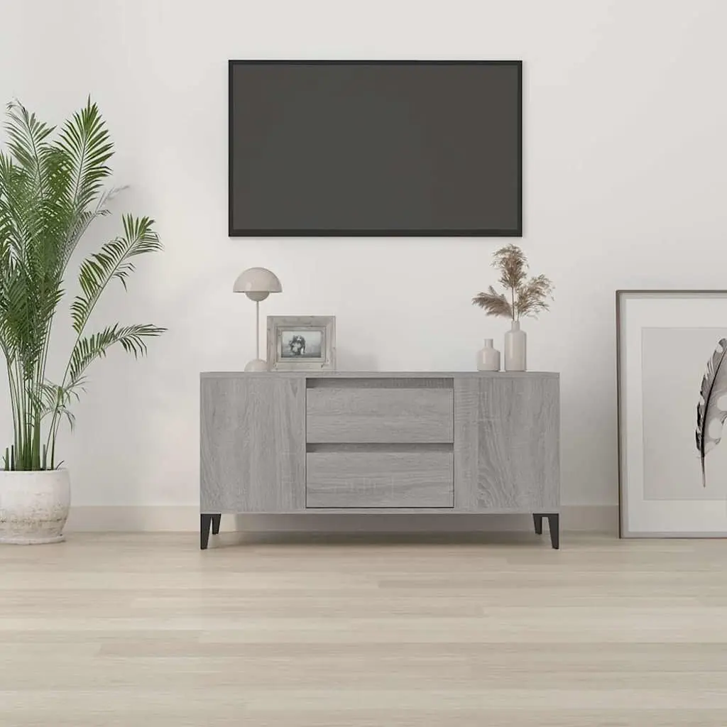 TV Cabinet Grey Sonoma Engineered Wood Industrial Style 102 x 44.5 x 50 cm 4 Compartments 2 Drawers