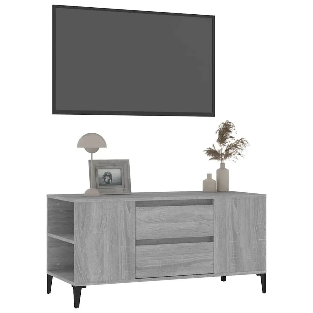 TV Cabinet Grey Sonoma Engineered Wood Industrial Style 102 x 44.5 x 50 cm 4 Compartments 2 Drawers