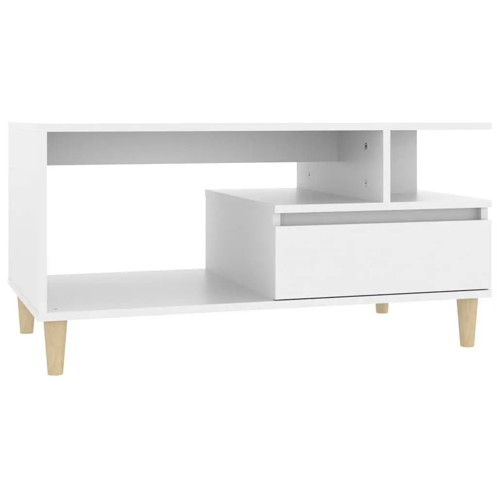 Coffee Table White Engineered Wood 90x49x45 cm with Drawer Storage Compartments
