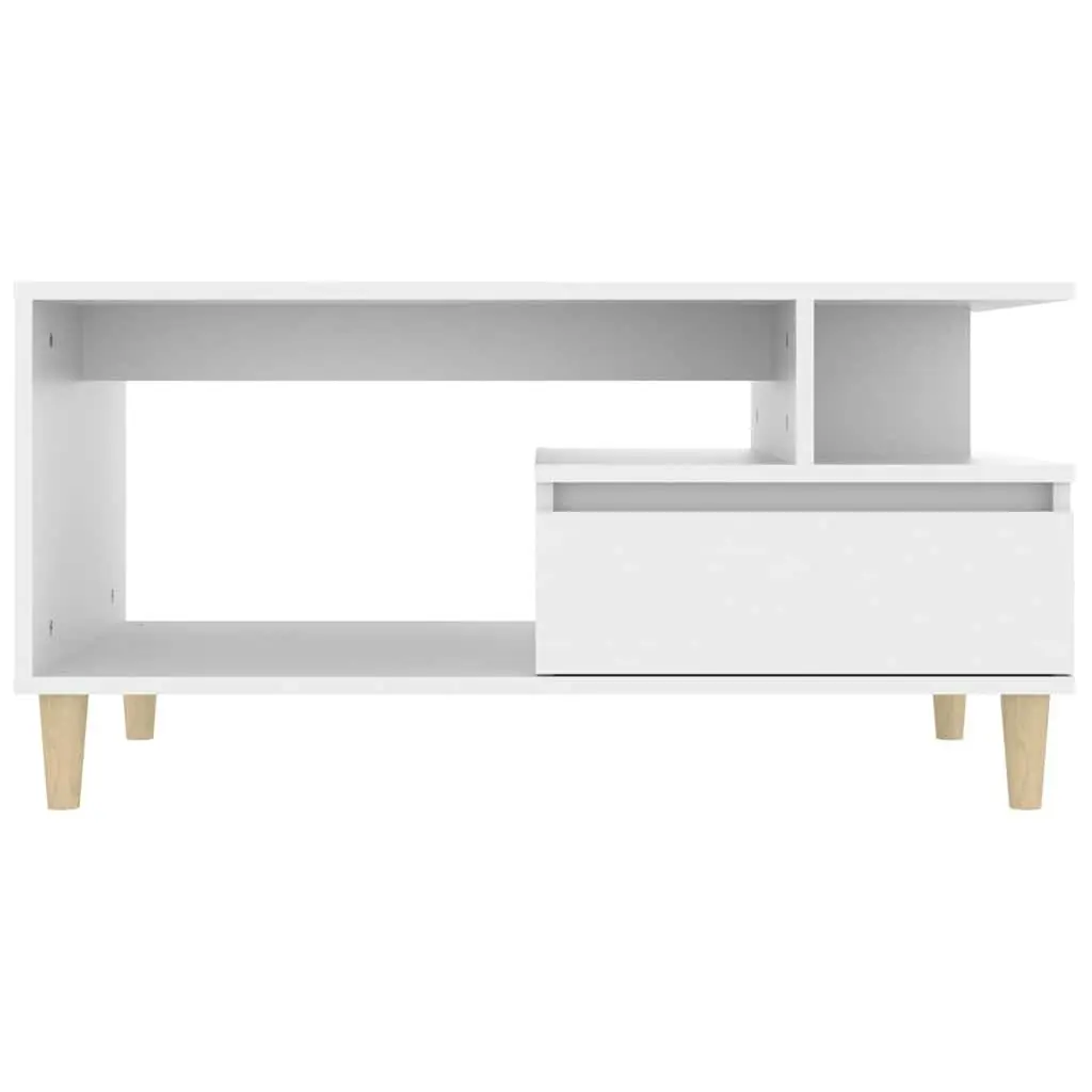 Coffee Table White Engineered Wood 90x49x45 cm with Drawer Storage Compartments