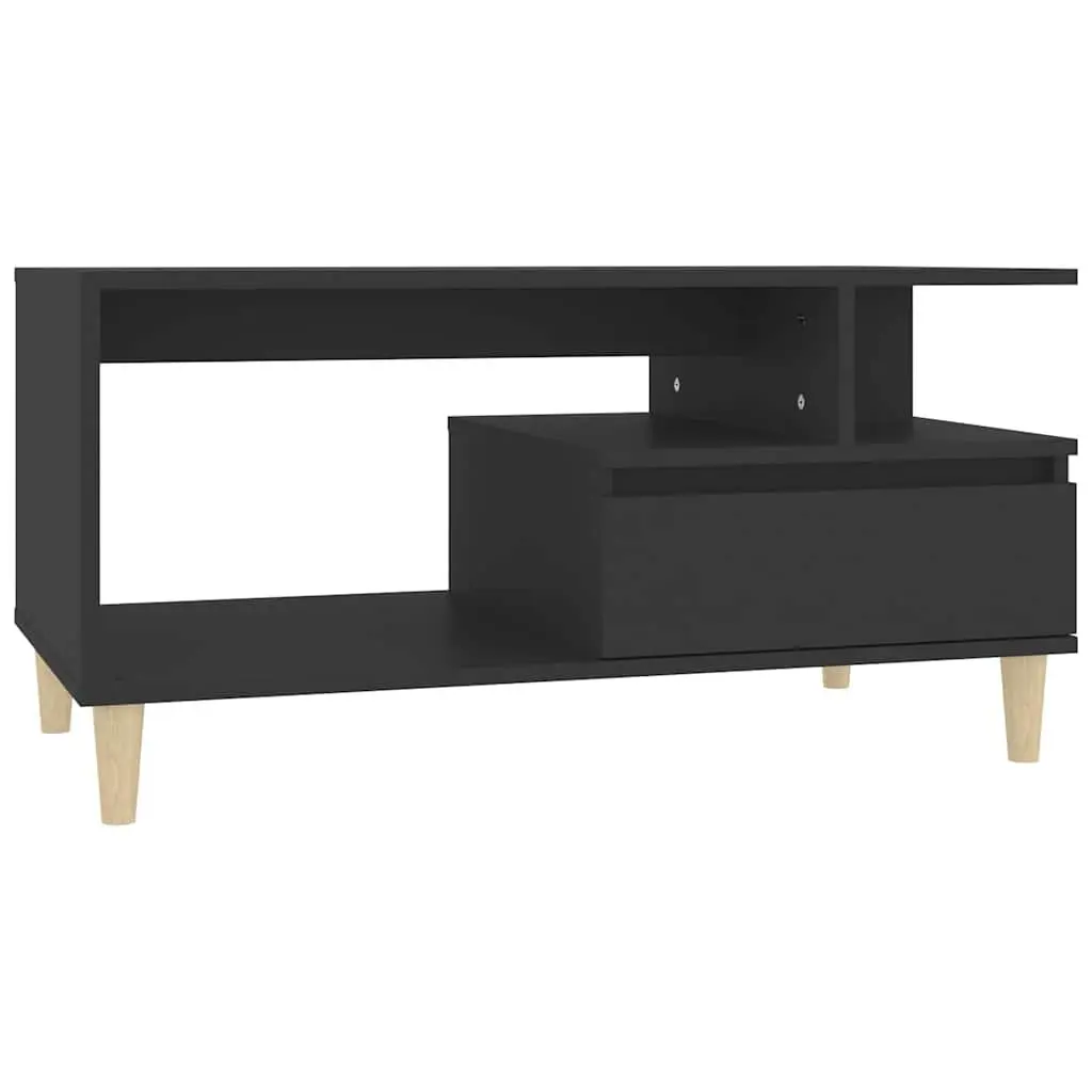 Black Coffee Table with Drawer Storage and Open Compartments Engineered Wood 90L x 49W x 45H cm