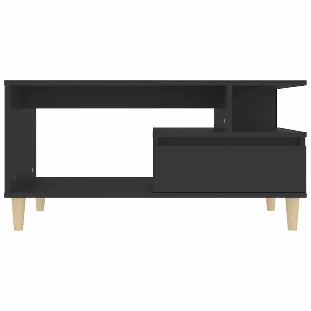 Black Coffee Table with Drawer Storage and Open Compartments Engineered Wood 90L x 49W x 45H cm