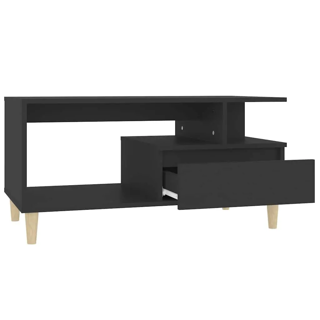 Black Coffee Table with Drawer Storage and Open Compartments Engineered Wood 90L x 49W x 45H cm