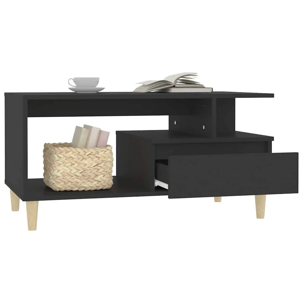 Black Coffee Table with Drawer Storage and Open Compartments Engineered Wood 90L x 49W x 45H cm