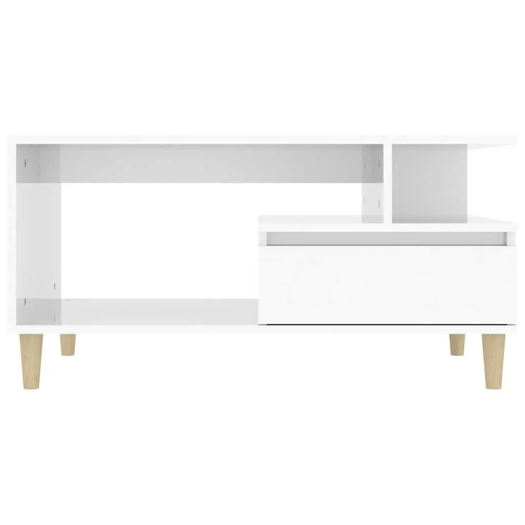 Coffee Table High Gloss White Open Shelves 1 Drawer Storage Engineered Wood