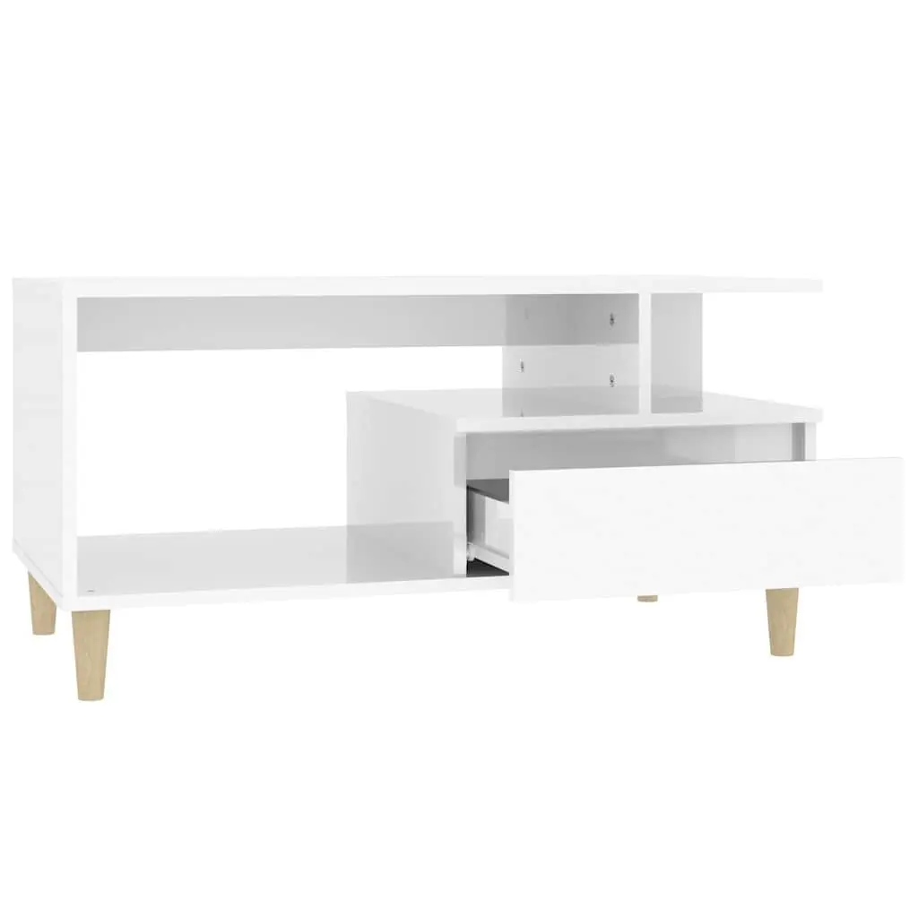 Coffee Table High Gloss White Open Shelves 1 Drawer Storage Engineered Wood