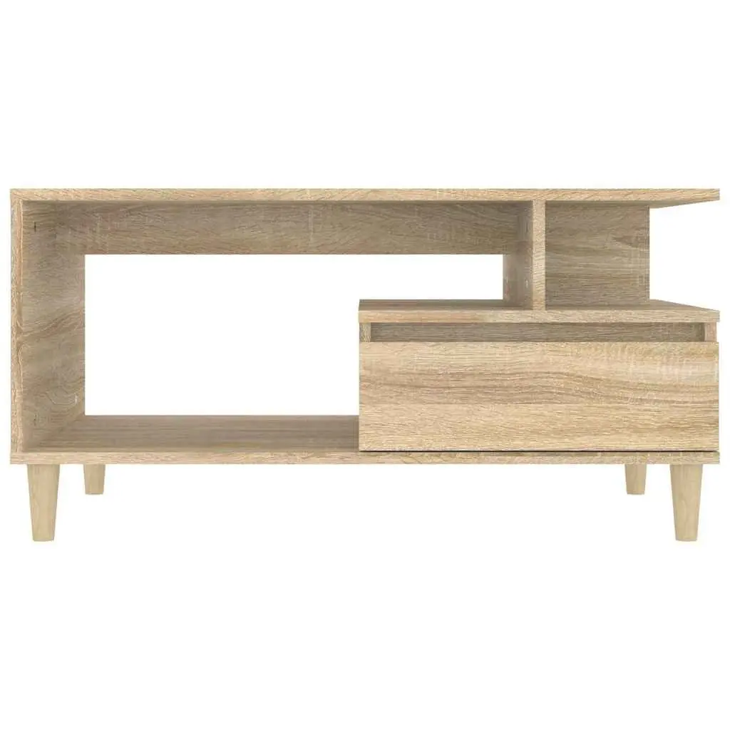 Coffee Table with Storage Drawer Open Shelves Wooden Legs Brown 90W x 49D x 45H cm