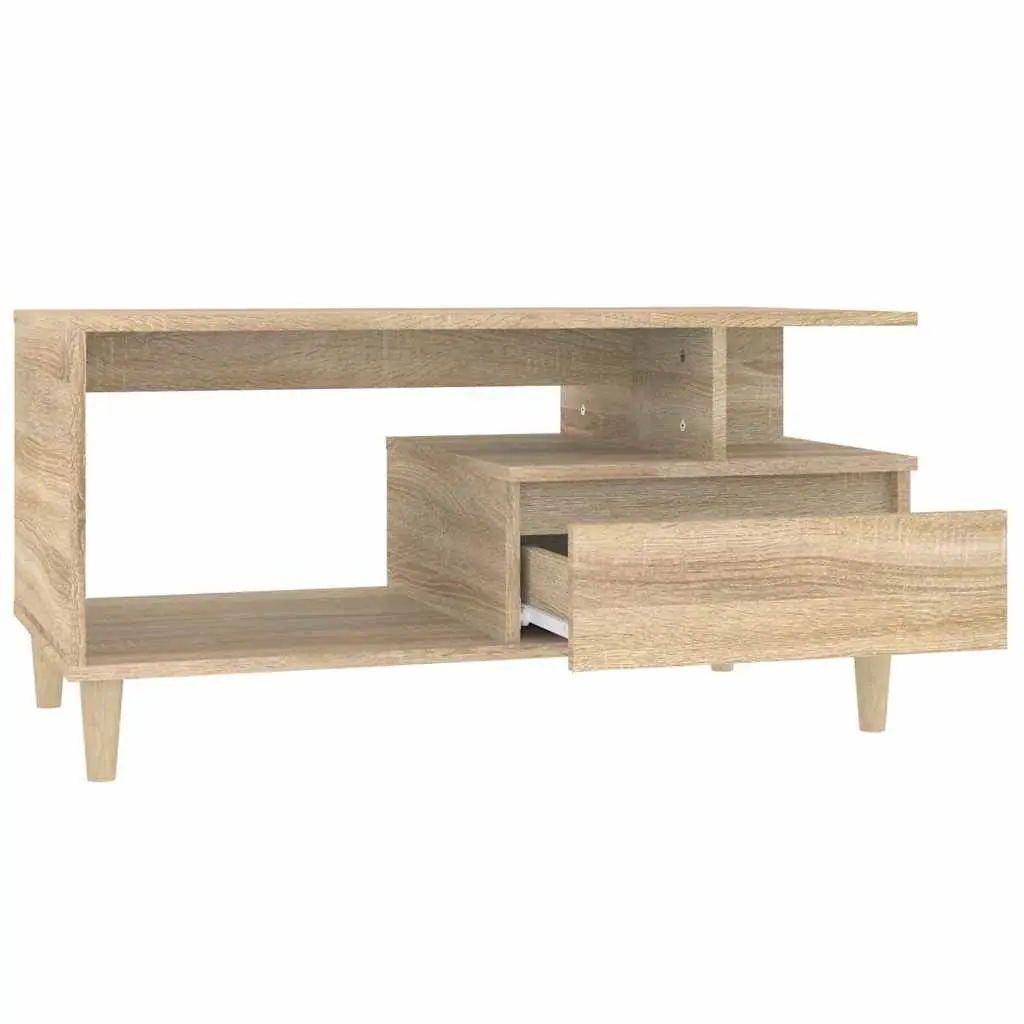 Coffee Table with Storage Drawer Open Shelves Wooden Legs Brown 90W x 49D x 45H cm