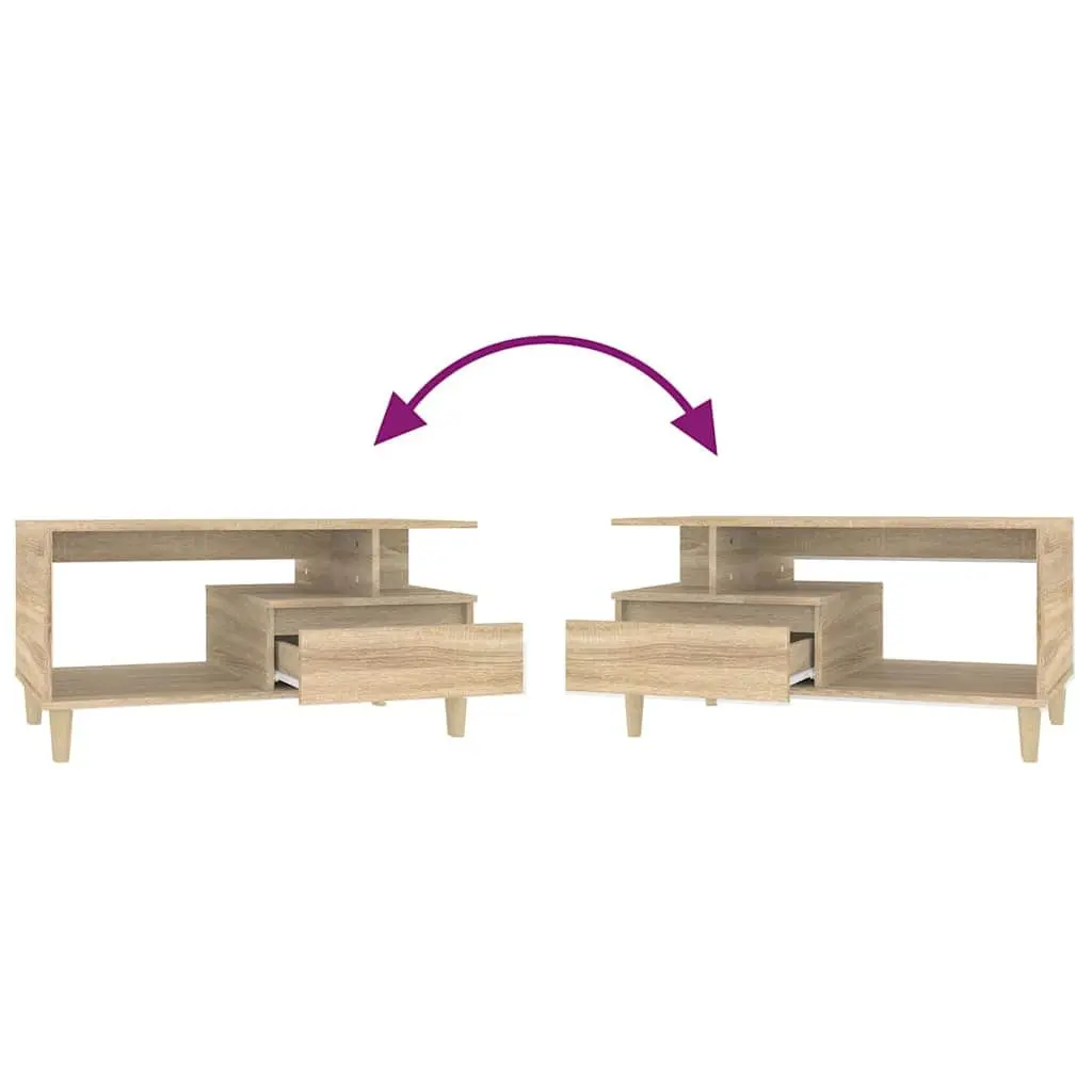 Coffee Table with Storage Drawer Open Shelves Wooden Legs Brown 90W x 49D x 45H cm