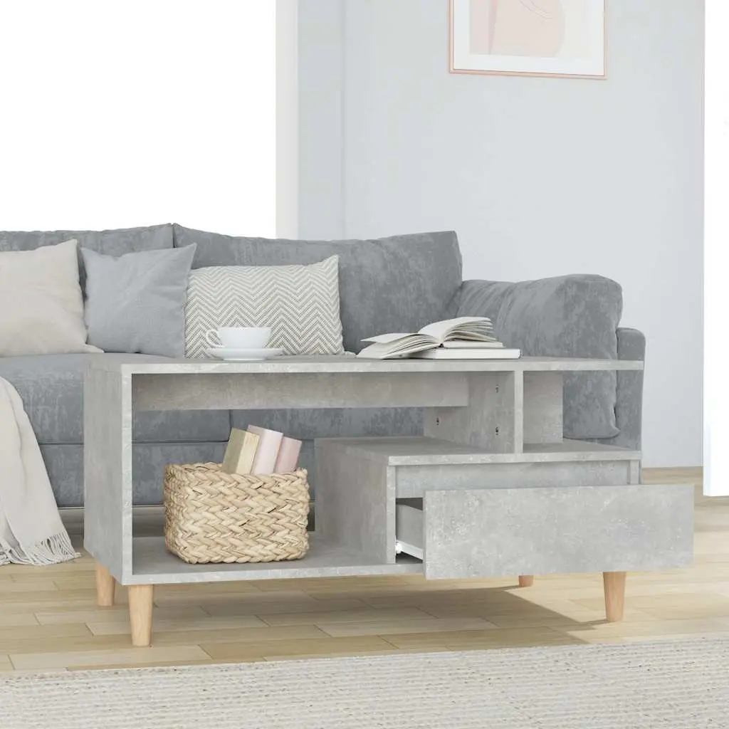 Coffee Table Grey Engineered Wood Accent with Storage Drawer Open Compartments 90L x 49W x 45H cm