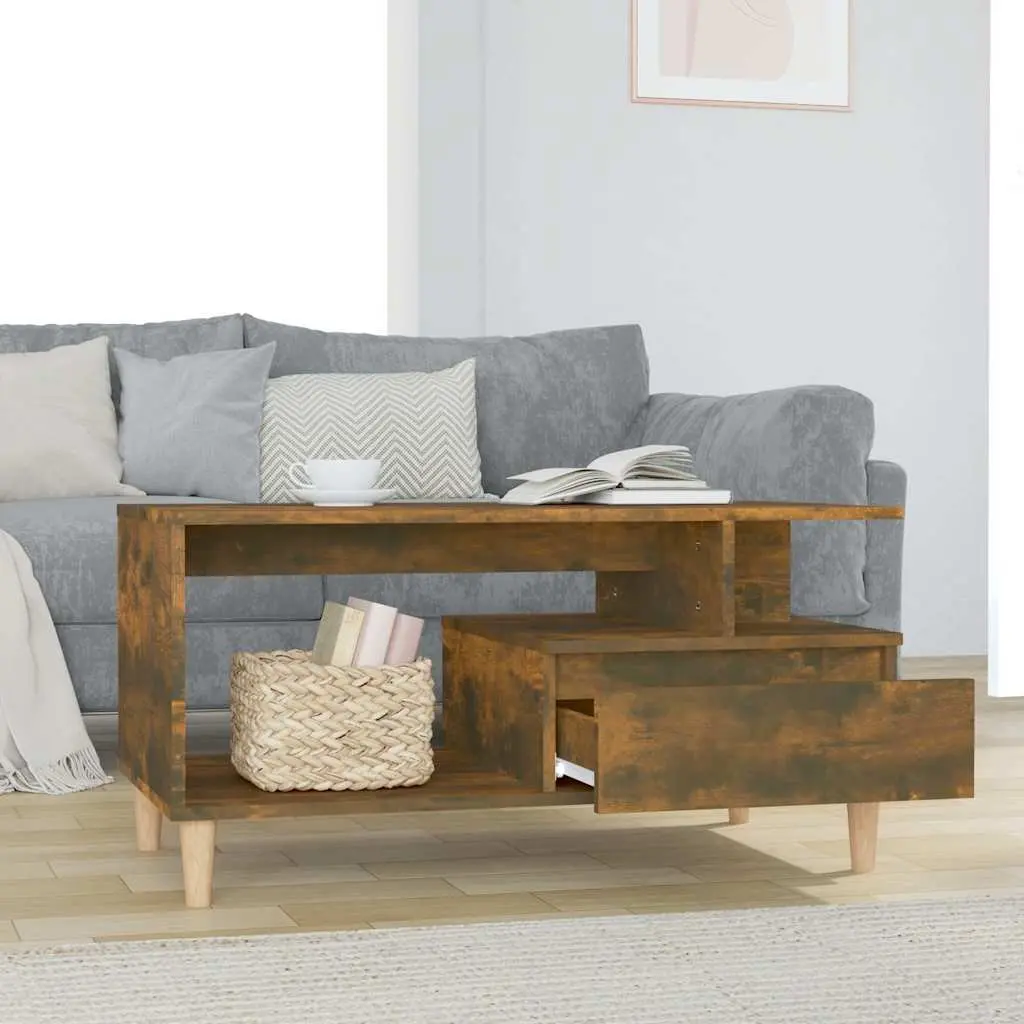 Coffee Table with Drawer Storage Smoked Oak 90L x 49W x 45H cm