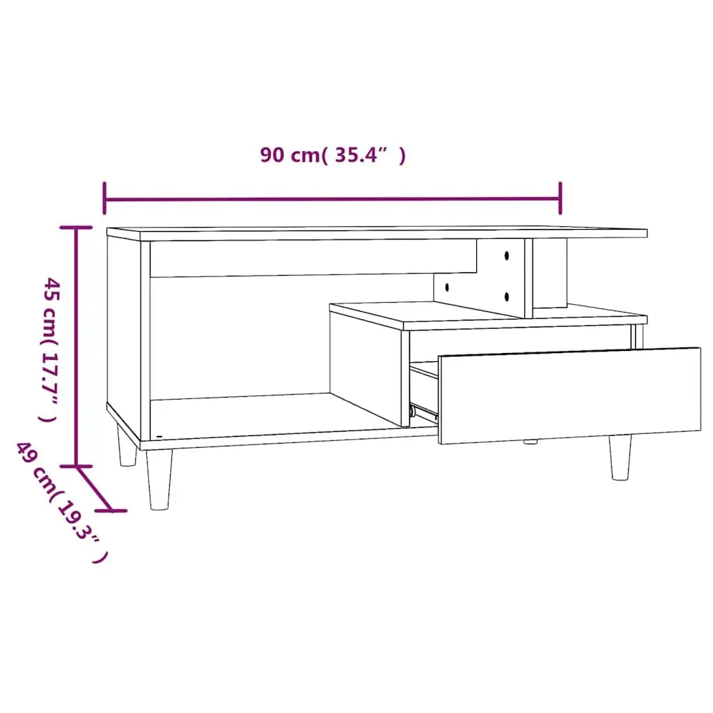 Coffee Table with Drawer Storage Smoked Oak 90L x 49W x 45H cm