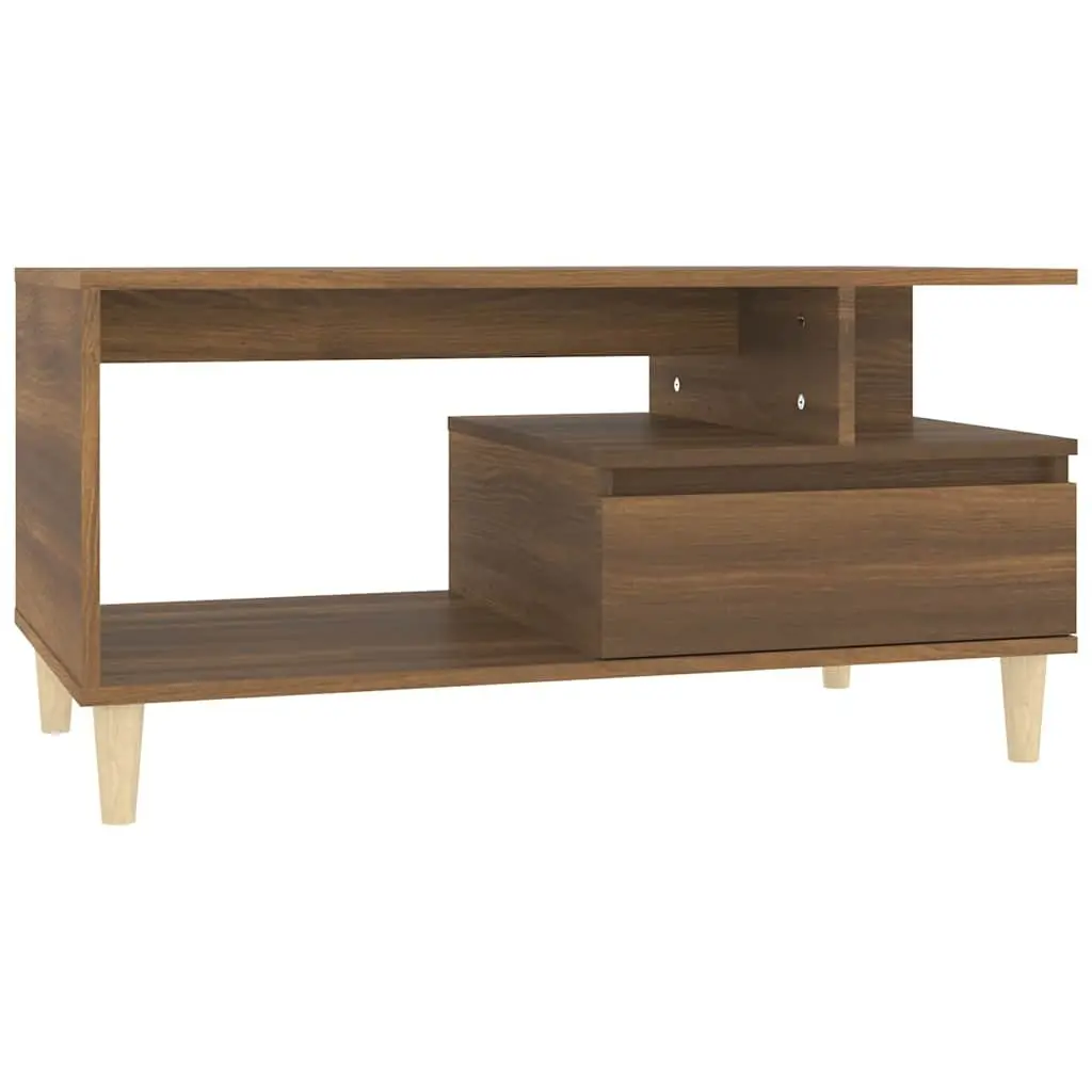 Coffee Table Brown Oak Open Compartment Storage Drawer 90 x 49 x 45 cm
