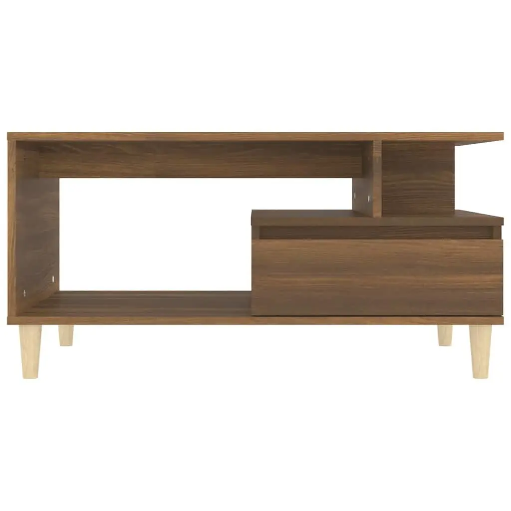 Coffee Table Brown Oak Open Compartment Storage Drawer 90 x 49 x 45 cm