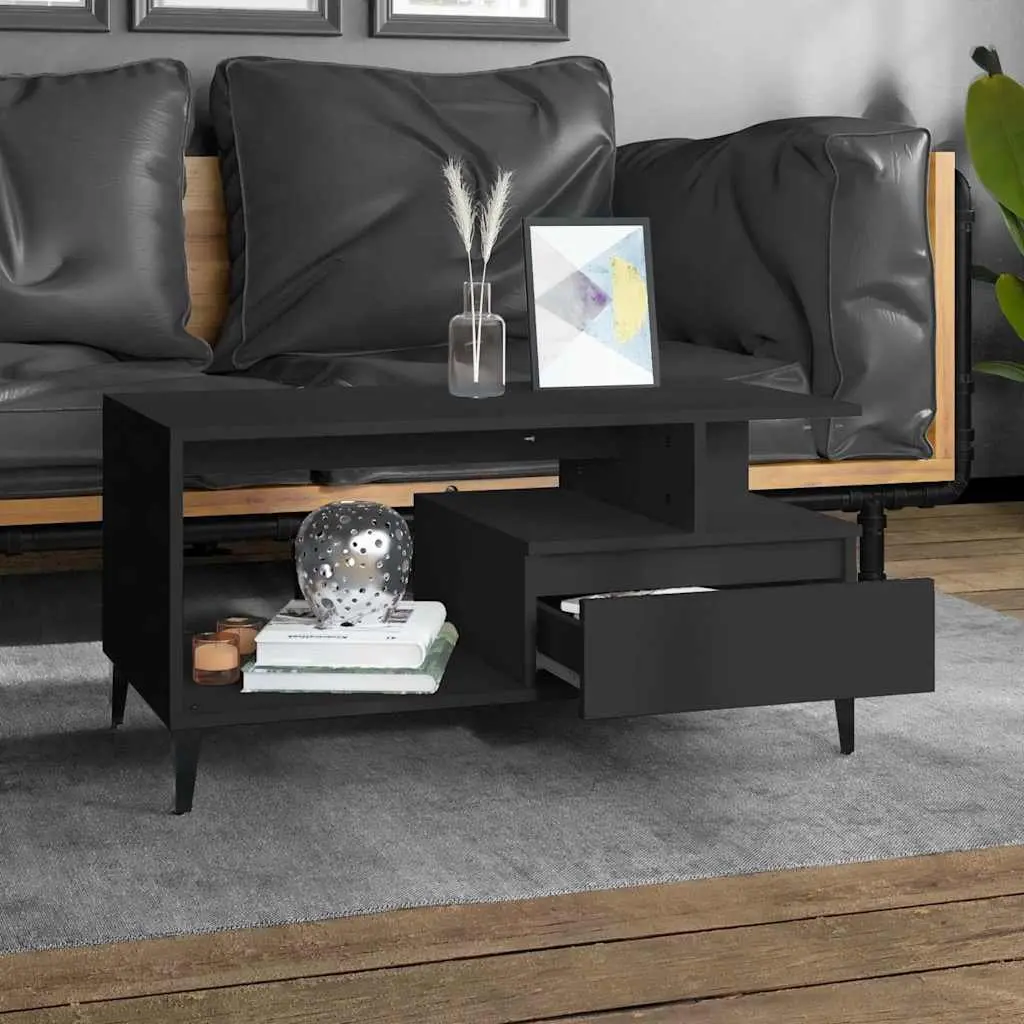 Coffee Table Black Engineered Wood Storage Accent Furniture 90 x 49 x 45 cm