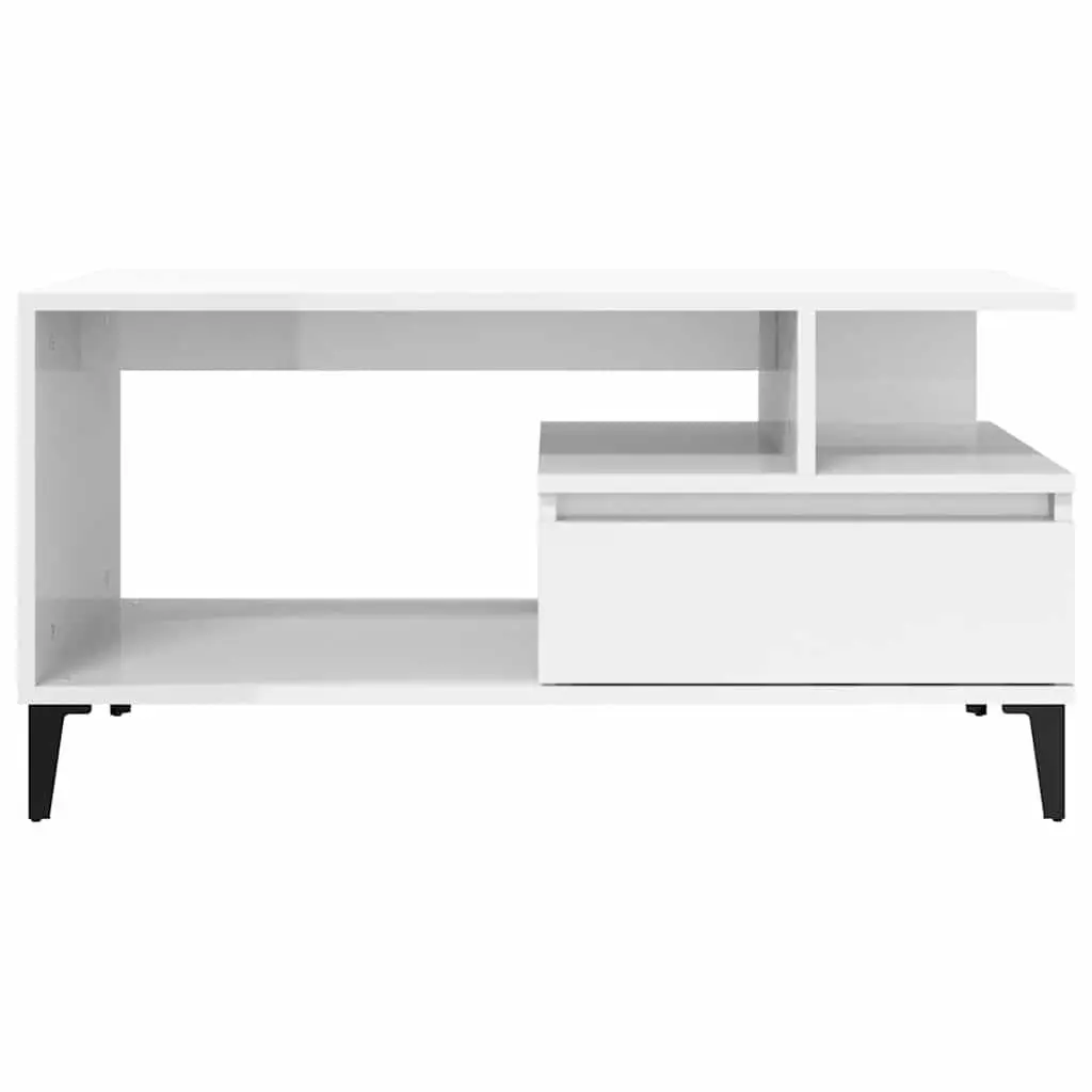 Coffee Table White High Gloss Living Room Furniture Storage Engineered Wood
