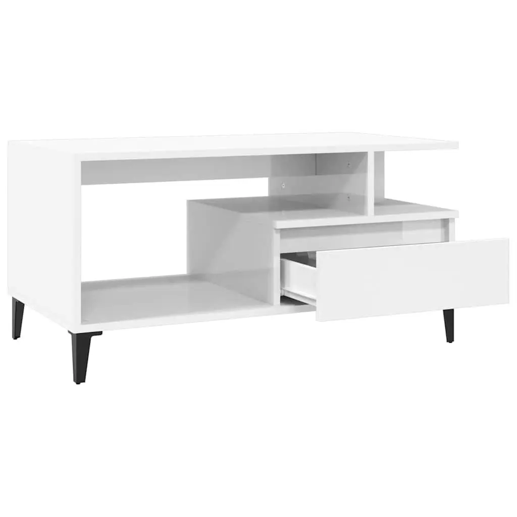 Coffee Table White High Gloss Living Room Furniture Storage Engineered Wood