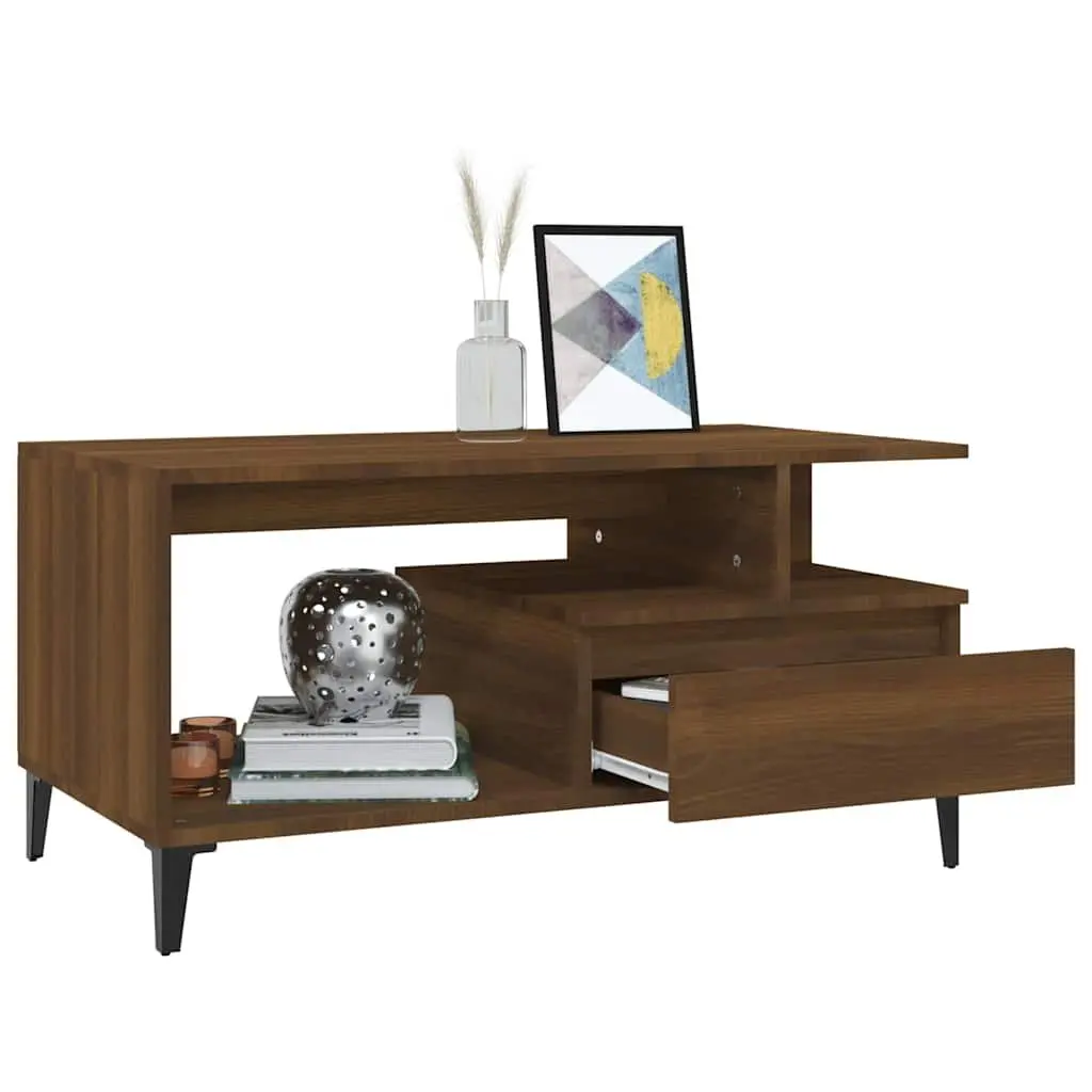 Coffee Table Brown Oak 90x49x45 cm Living Room Furniture Storage Display