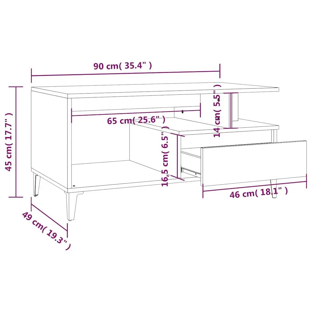 Coffee Table Brown Oak 90x49x45 cm Living Room Furniture Storage Display