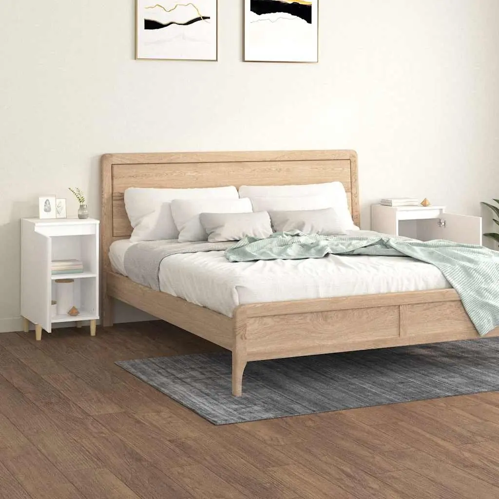 Bedside Cabinet White 40x35x70 cm Engineered Wood 2 Piece Nightstand Storage