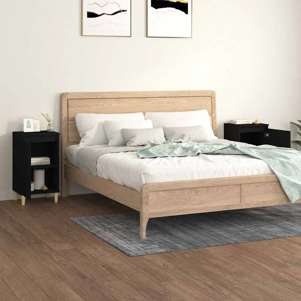 Bedside Cabinet 2 pcs Black 40x35x70 cm Engineered Wood Nightstand Storage
