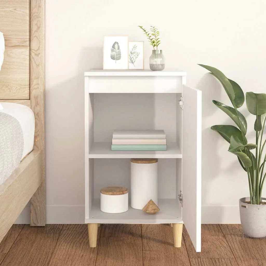 Bedside Cabinet White High Gloss 40x35x70cm Nightstand Storage Table Wooden Legs