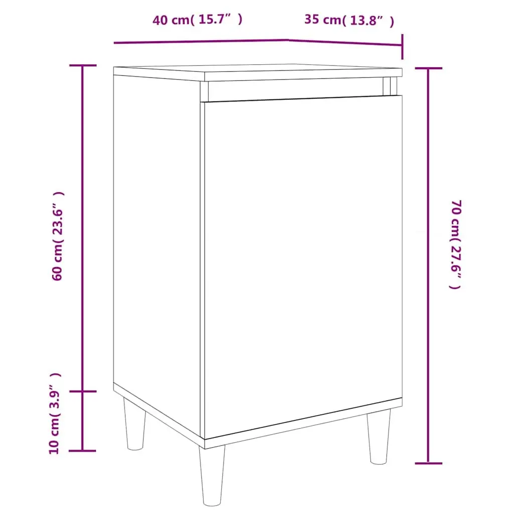 Bedside Cabinet White High Gloss 40x35x70cm Nightstand Storage Table Wooden Legs