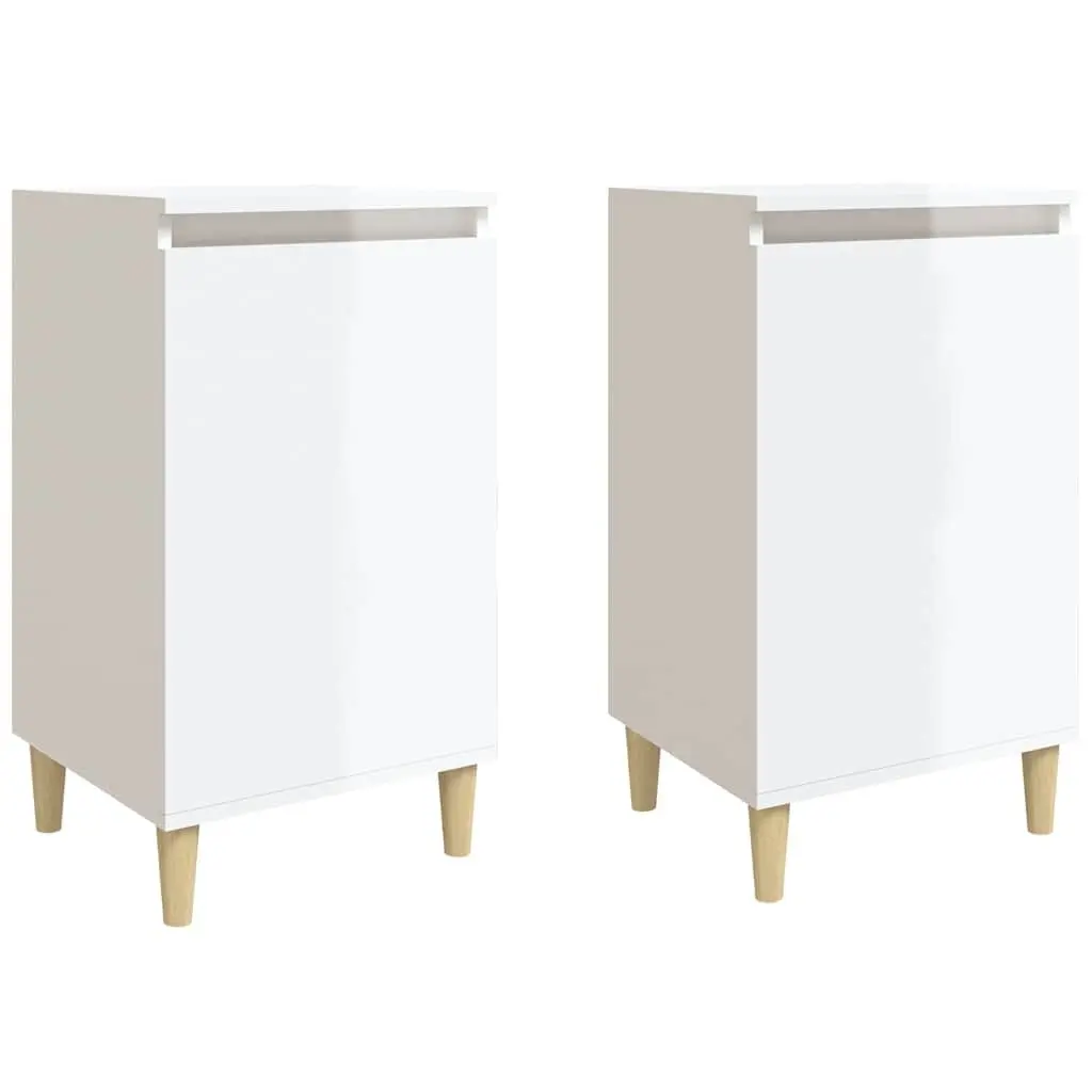 Bedside Cabinets 2 pcs White High Gloss Nightstands Bedroom Storage Side Tables
