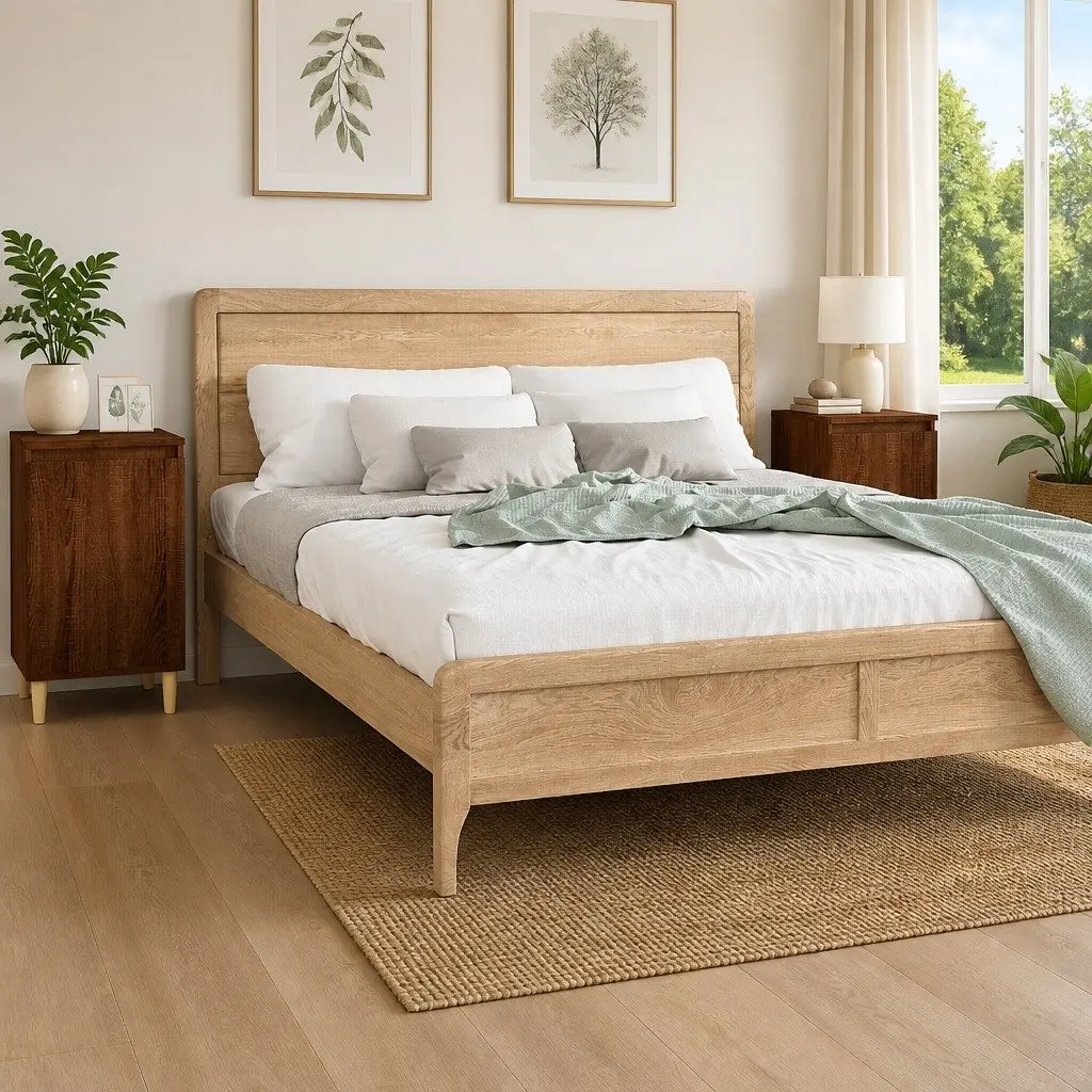 Bedside Cabinet Engineered Wood 2 Compartments Brown Oak
