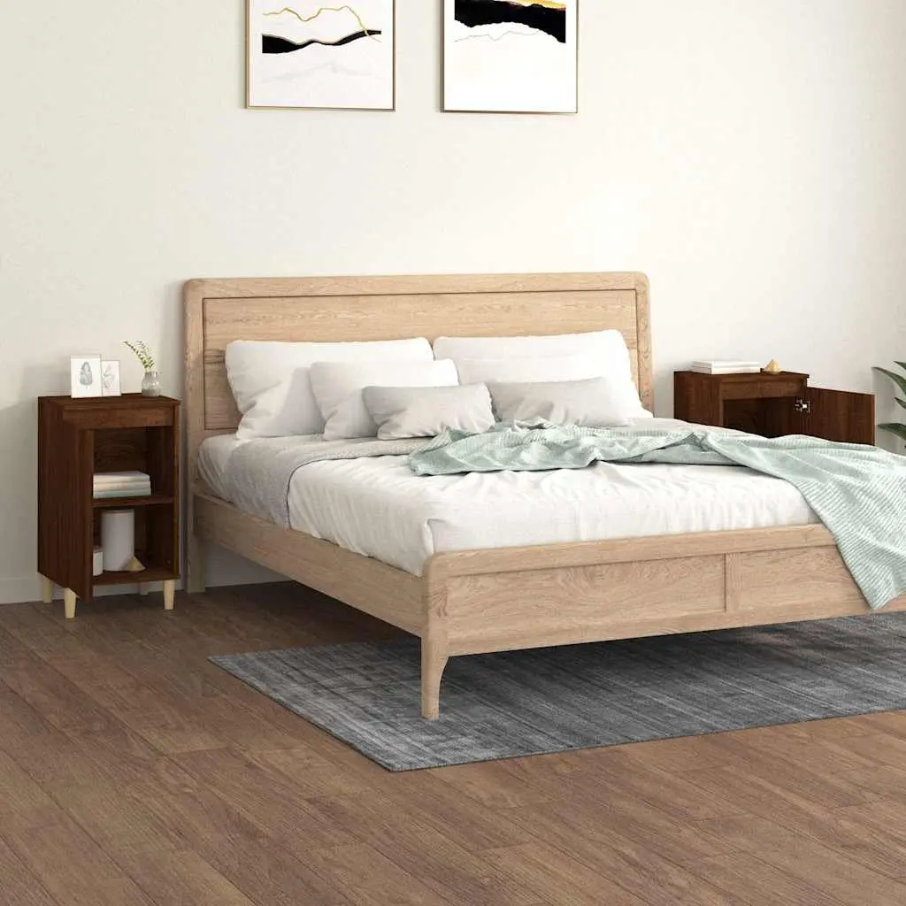Bedside Cabinet Engineered Wood 2 Compartments Brown Oak