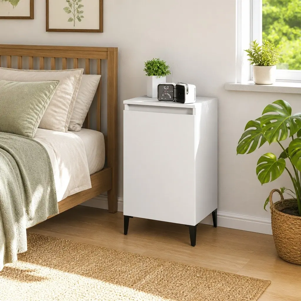 Bedside Cabinet White 40x35x70cm Nightstand Side Table with Door Storage