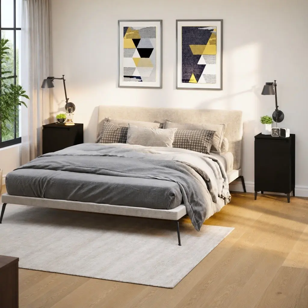 Bedside Cabinets Black 2 pcs Nightstand with Door Storage 40 x 35 x 70 cm