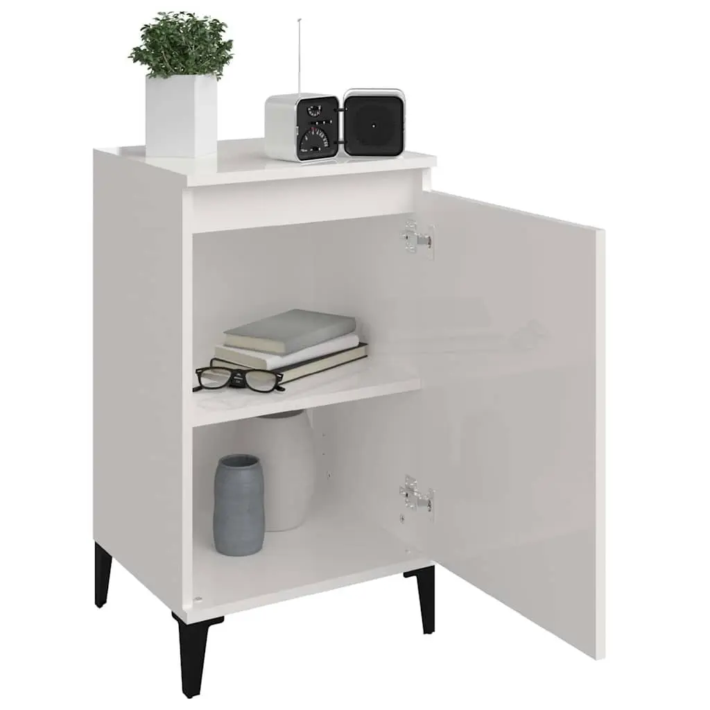 Bedside Cabinets 2 pcs High Gloss White Nightstands Bedroom Storage 40x35x70cm