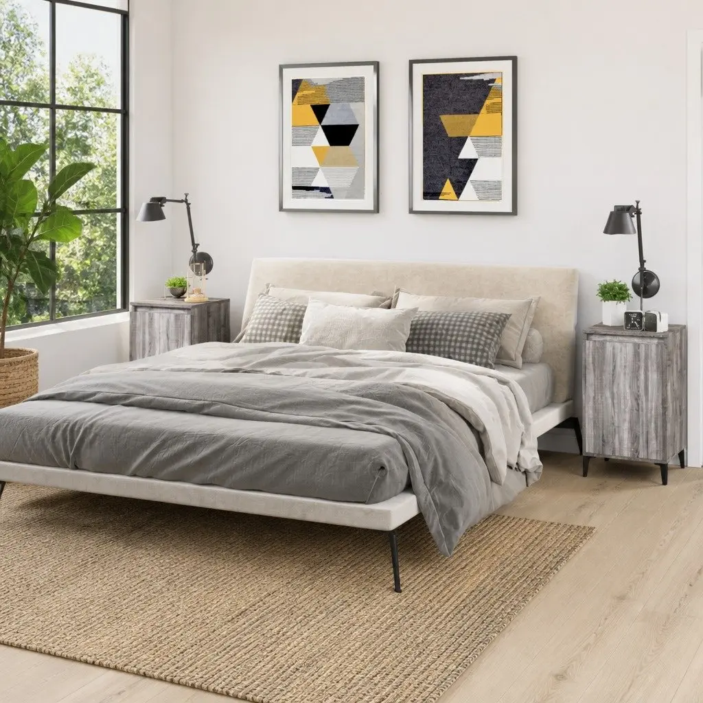 Bedside Cabinets Grey Sonoma Engineered Wood 2 Piece Nightstand Storage