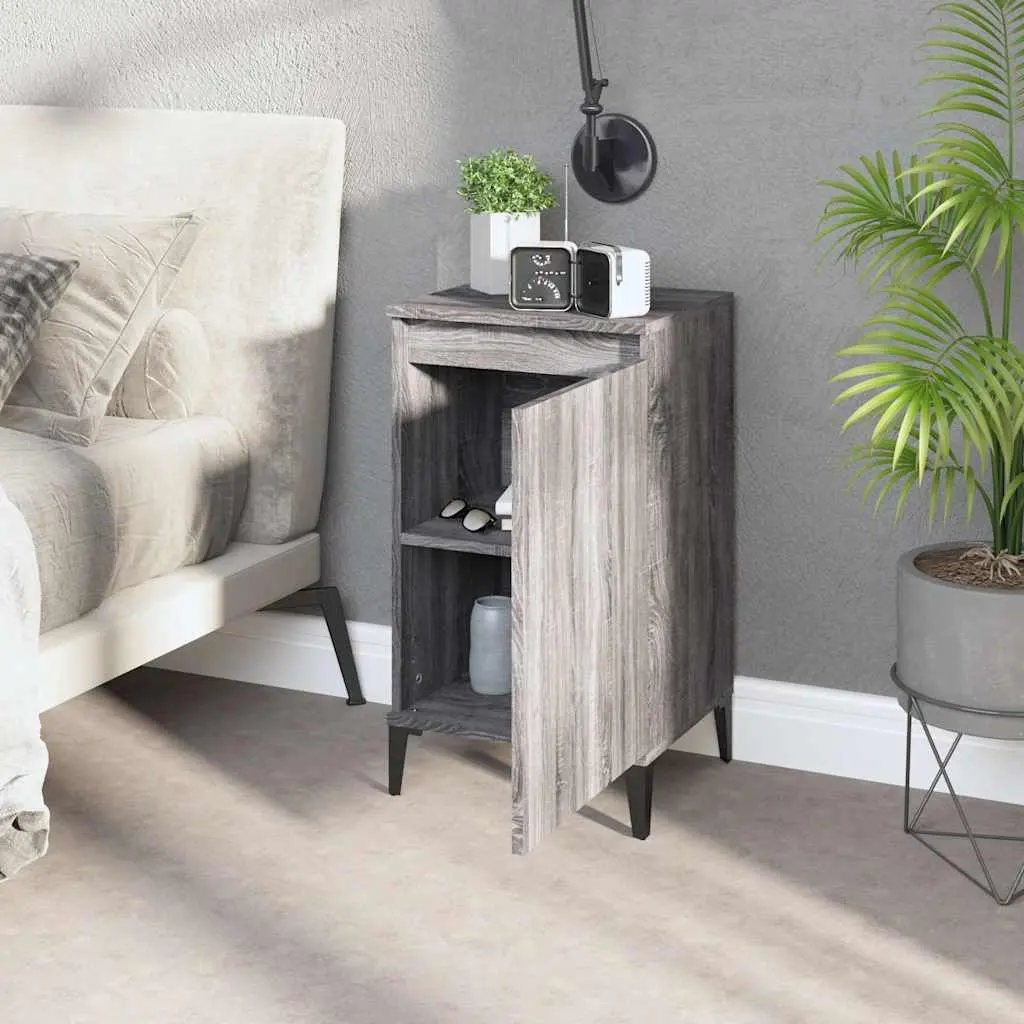Bedside Cabinets Grey Sonoma Engineered Wood 2 Piece Nightstand Storage
