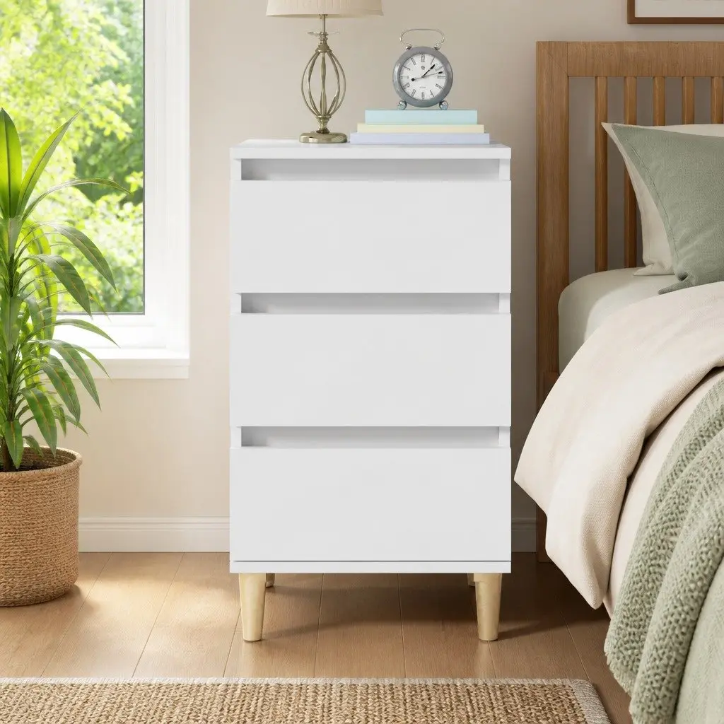 3 Drawer Nightstand White Engineered Wood 40x35x70 cm Bedside Cabinet Storage Furniture