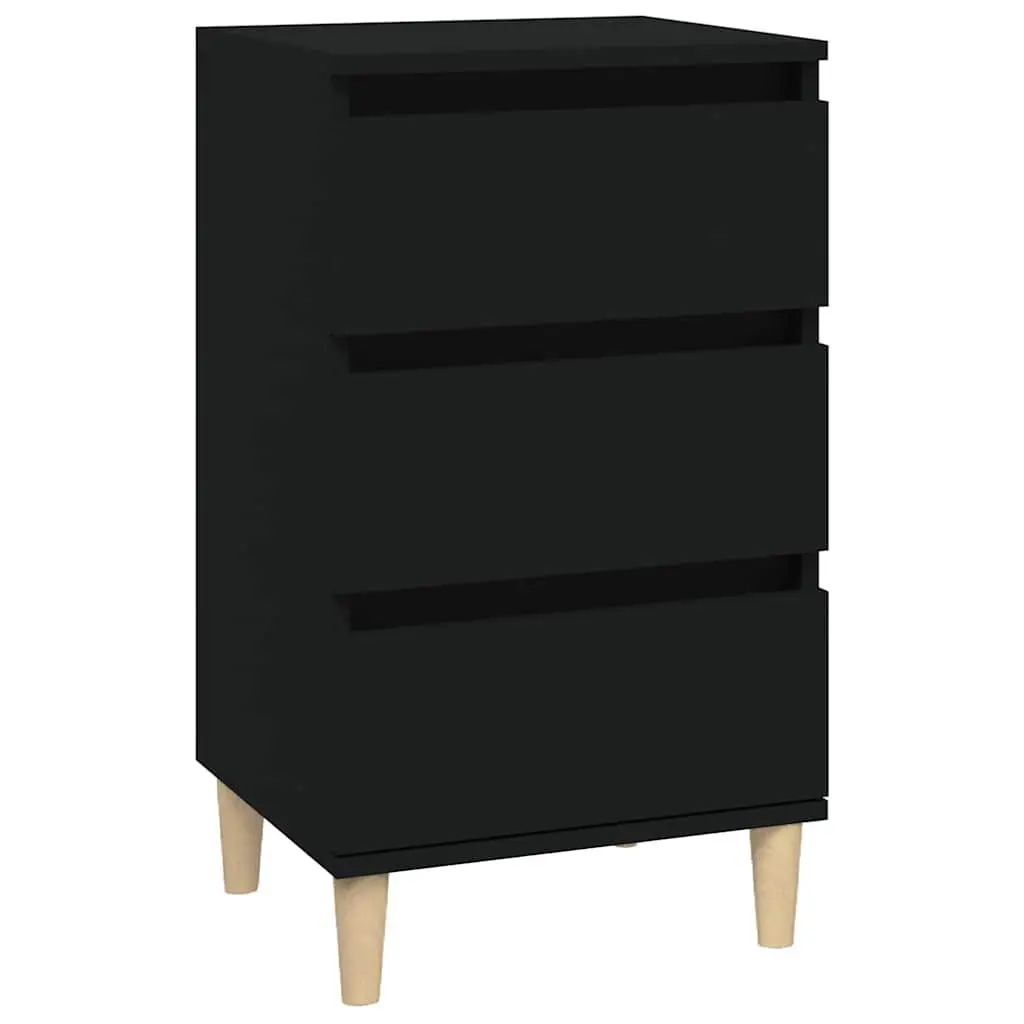 Bedside Cabinet Black Engineered Wood 40x35x70 cm 3 Drawers Storage