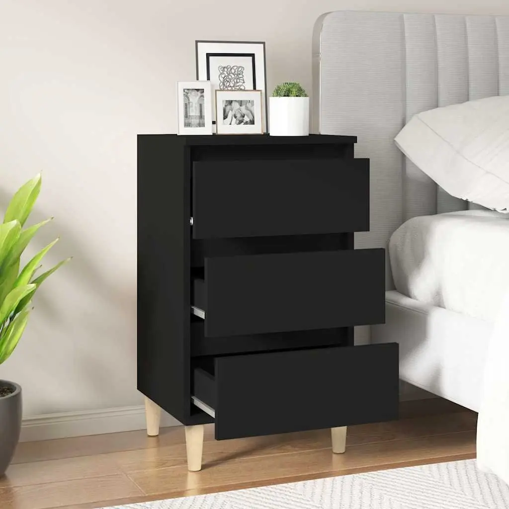 Bedside Cabinet Black Engineered Wood 40x35x70 cm 3 Drawers Storage