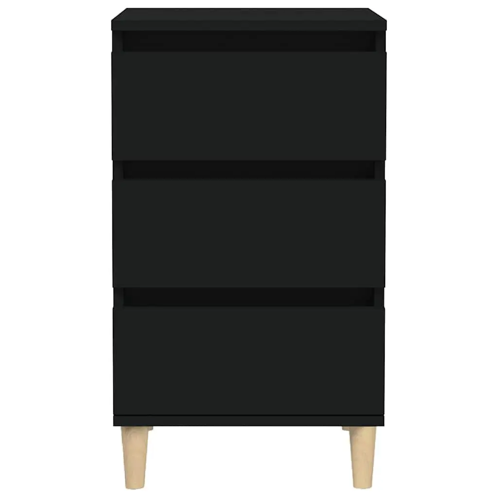 Bedside Cabinet Black Engineered Wood 40x35x70 cm 3 Drawers Storage