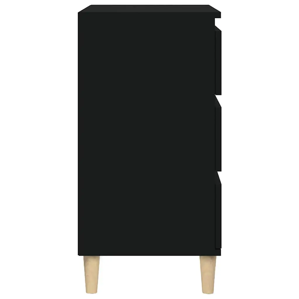 Bedside Cabinet Black Engineered Wood 40x35x70 cm 3 Drawers Storage