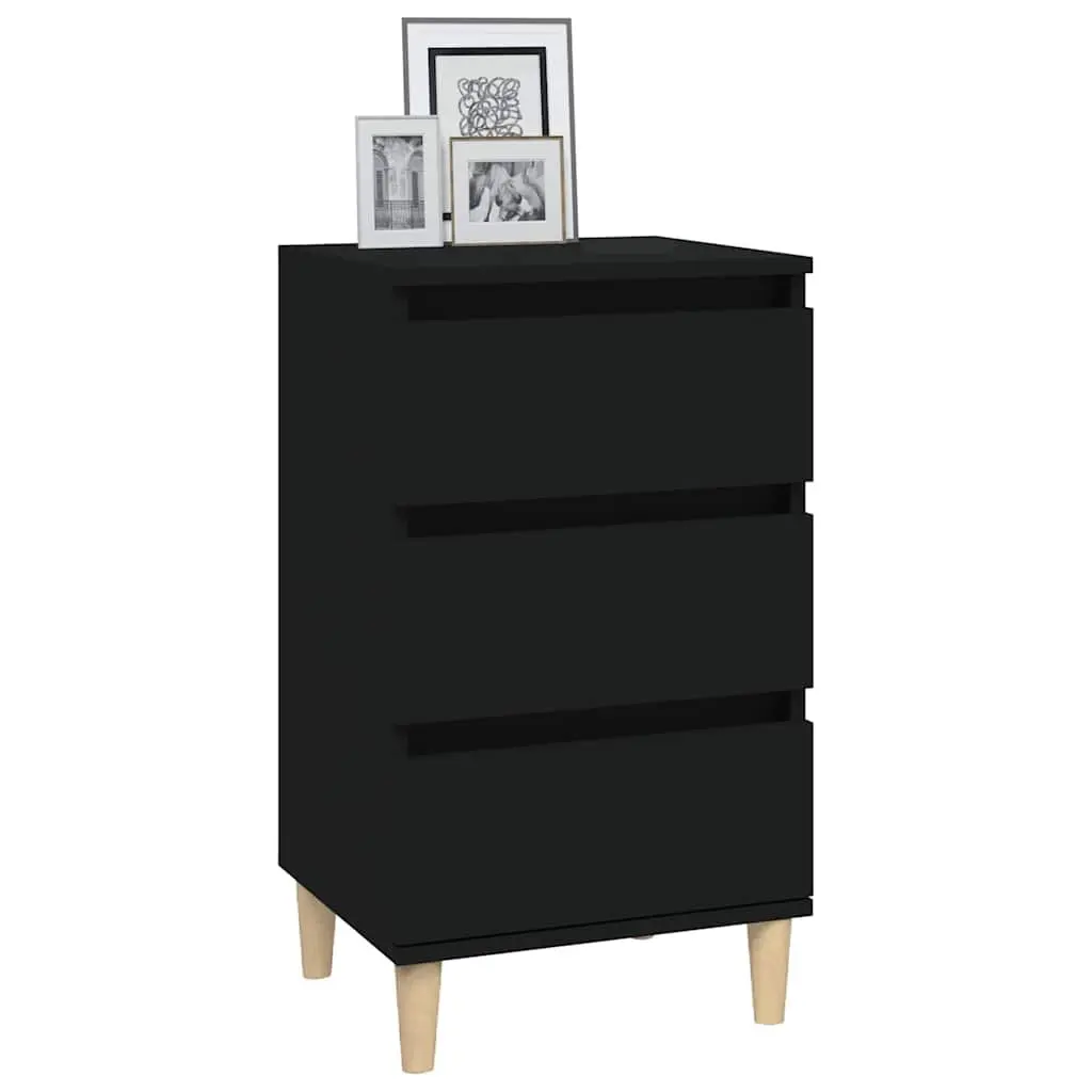 Bedside Cabinet Black Engineered Wood 40x35x70 cm 3 Drawers Storage